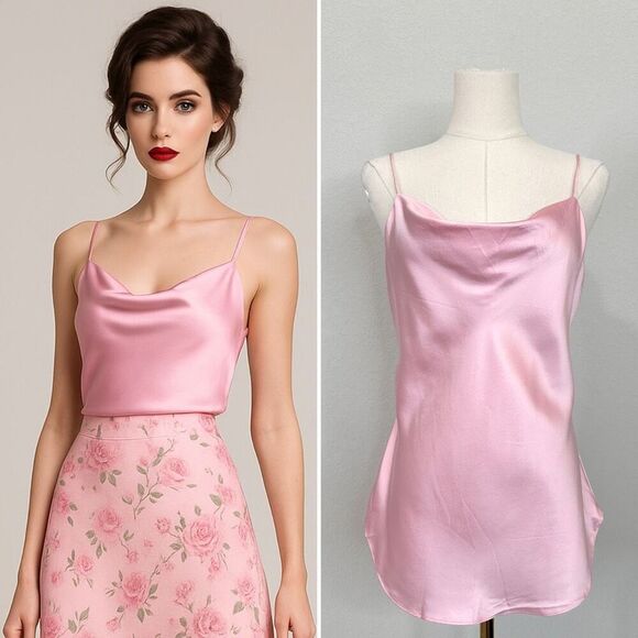 Cinq a Sept Marta Cami S Venus Pink Silk Cowl Neck Romantic Coquette Classic - Picture 1 of 12